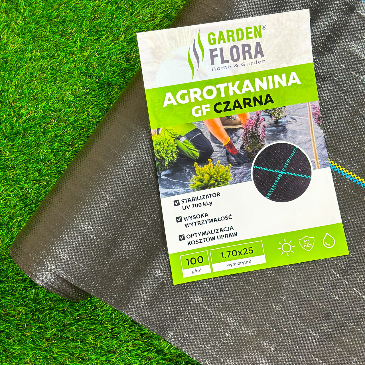 Агротканина чорна 100 г/м² 1.70 х 25м Garden flora захист від бур'янів агротекстиль, геотканина