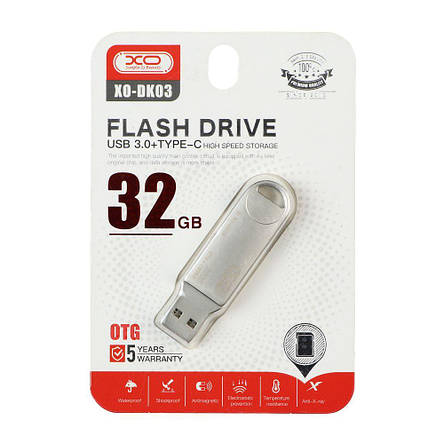 Флеш-накопичувач XO DK03 USB3.0 + Type-c rotating Flash Disk 32GB Silver, фото 3