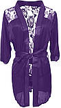 Жіночий атласний халат із мереживними вставками з поясом яскравого фіолетового кольору, фото 6