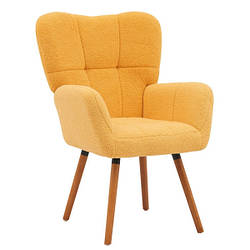 Крісло м'яке з підлокітниками Флор жовте, Стильне м'яке крісло ніжки бук натуральний