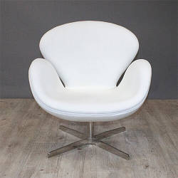 Крісло дизайнерське м'яке з еко шкіри Сван біле, поворотне крісло з регулюванням висоти