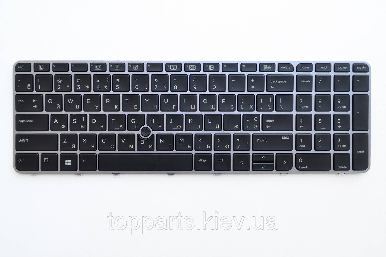 Клавіатура для ноутбуків HP EliteBook 850 G3/G4 чорна зі сріблястою рамкою, з трекпоінтом UA/RU/US