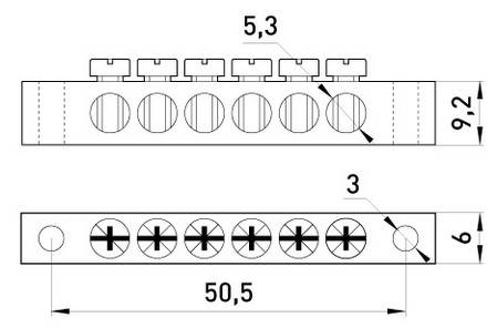 Шина нульова E.NEXT 20А на DIN-рейку, 6 отворів, латунь, без ізоляції, фото 2