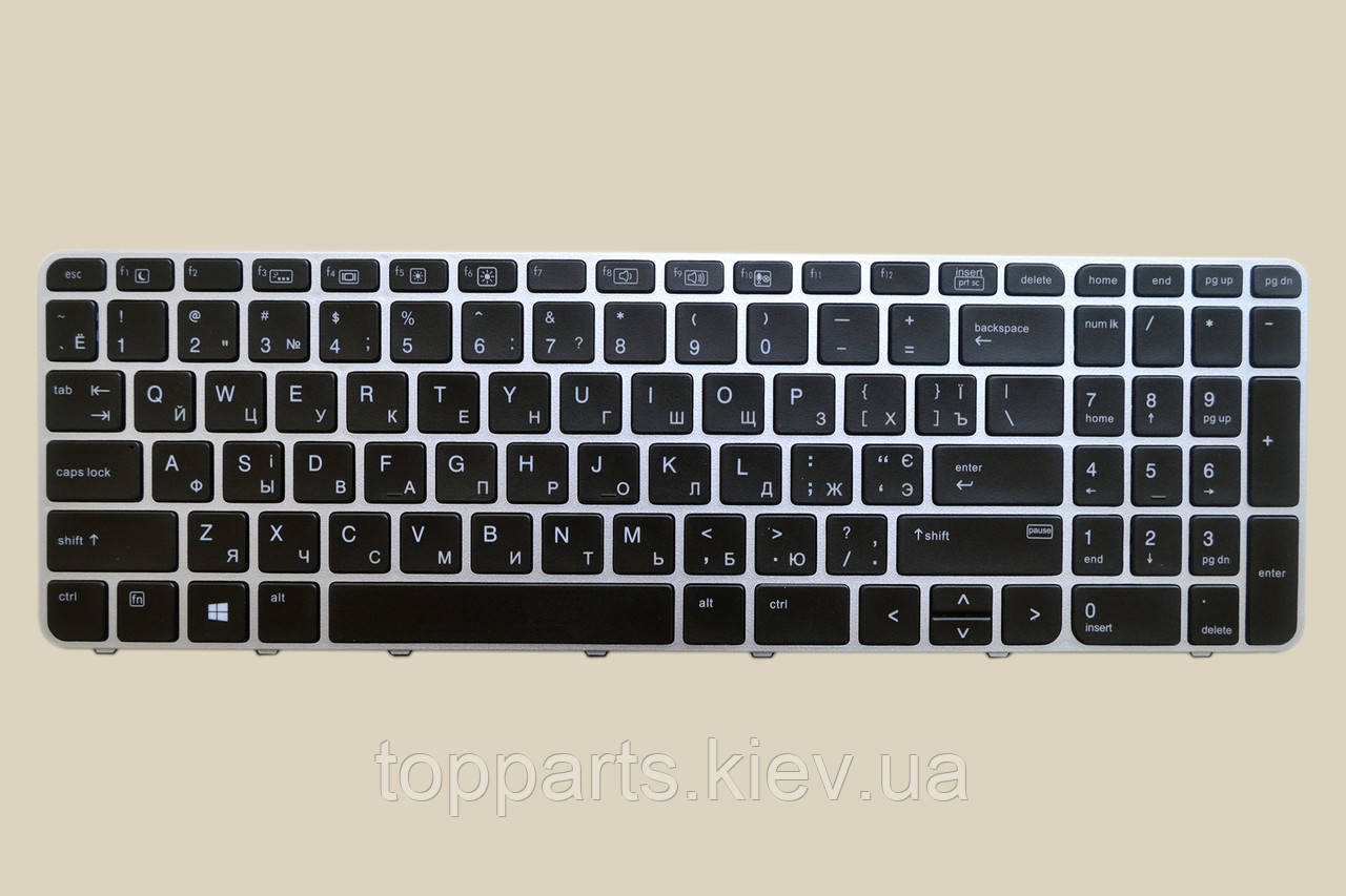 Клавіатура для ноутбуків HP EliteBook 850 G3/G4 чорна зі сріблястою рамкою, з трекпоінтом, підсвітка UA/RU/US