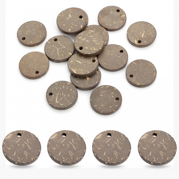 Підвіски з Кокоса, Плоскі Круглі, Коричневий, 15x2~3мм, Отвір 1мм, 20 шт, фото 1