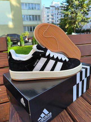 Зимові Кросівки Adidas Campus 00s Winter Black White / Адідас Кампус 00 Чорні з Білим (Хутро), фото 1