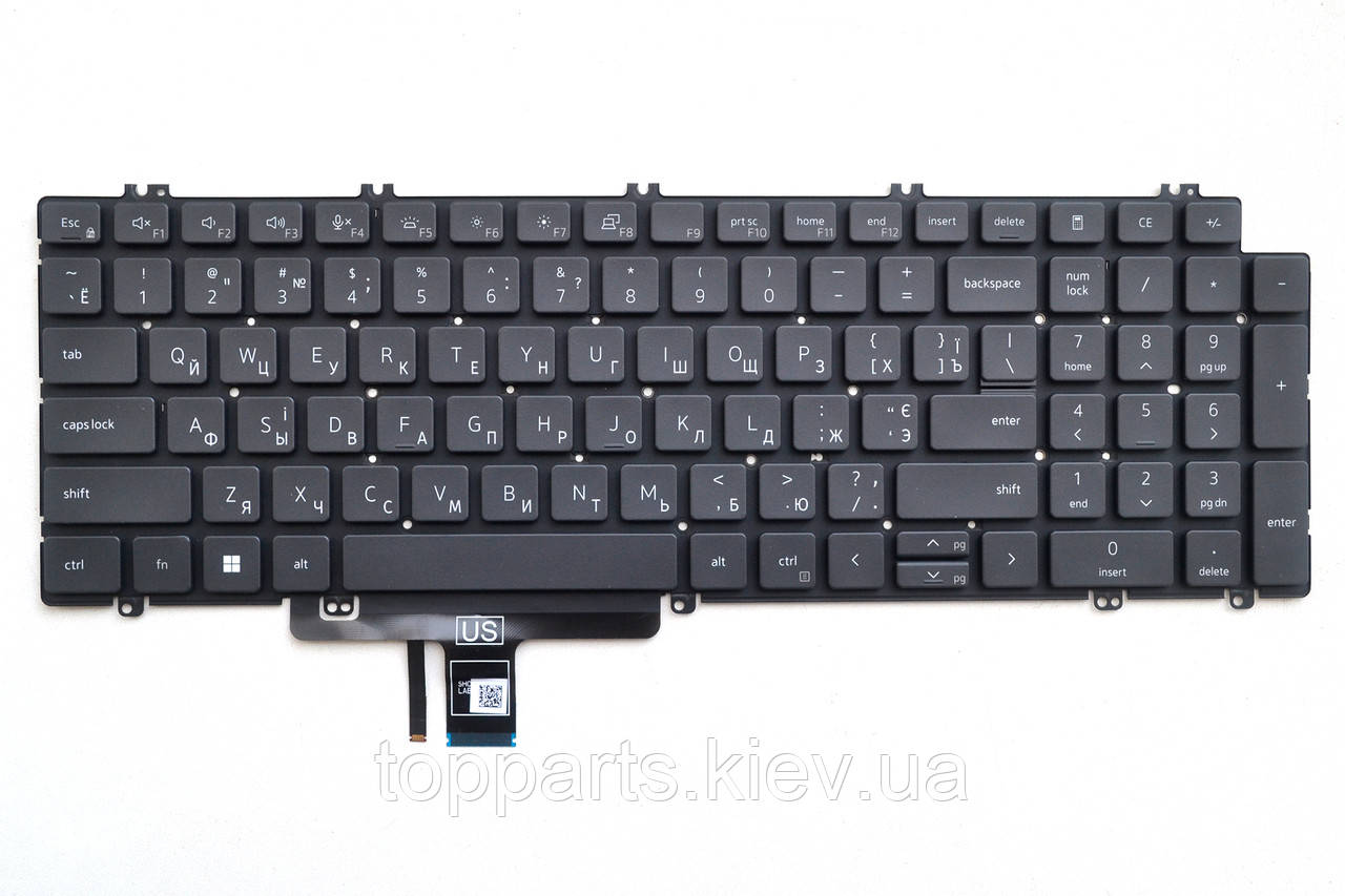 Клавіатура для ноутбука Dell Latitude 5520 чорна без рамки з підсвіткою UA/RU/US