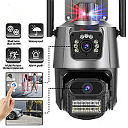 Вулична поворотна камера відеоспостереження з 2 об'єктивами Чорна 4G Бездротова поворотна камера 4 Мп, фото 3