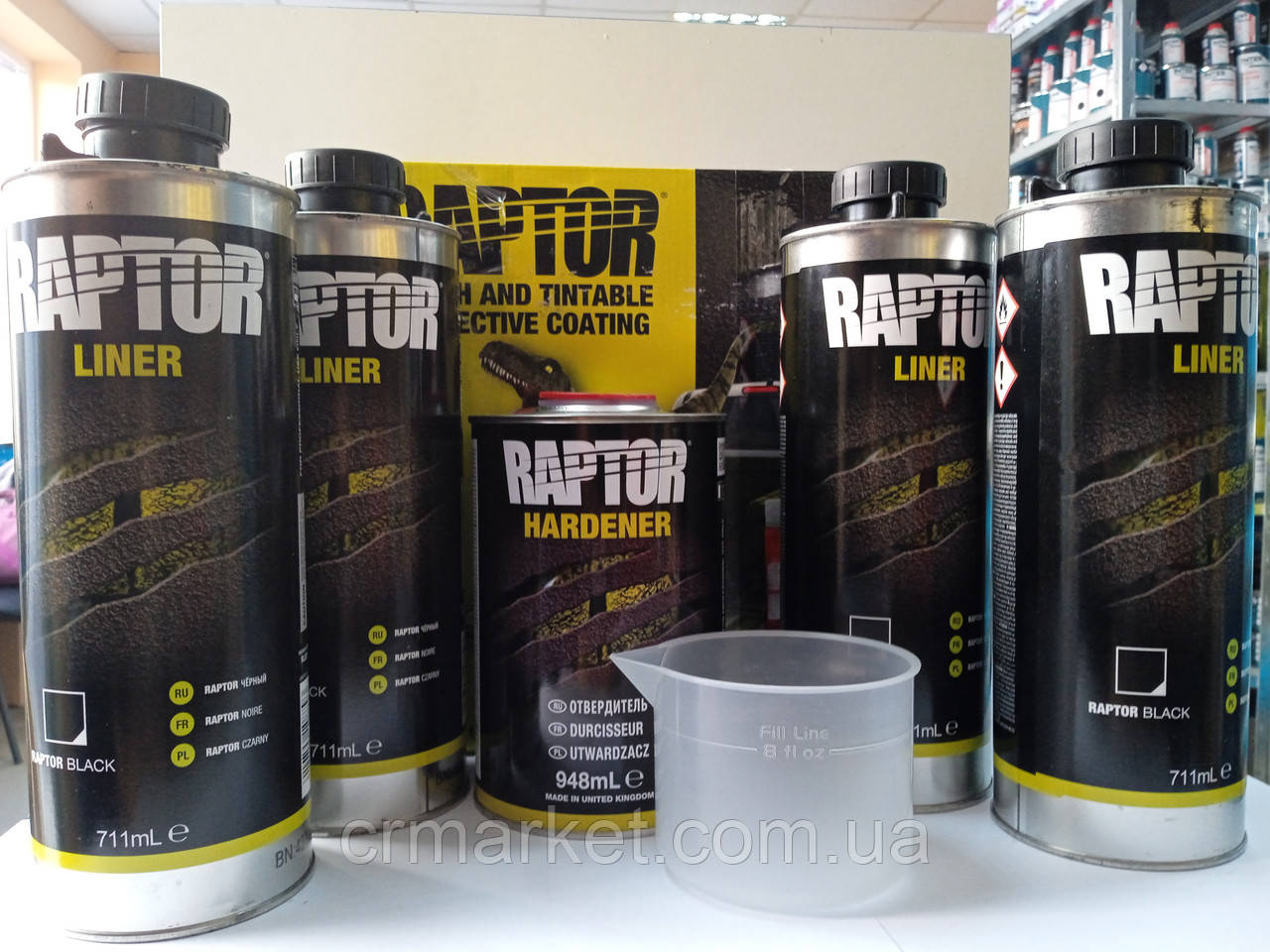 Захисне покриття (фарба) підвищеної міцності Raptor чорний, фото 1
