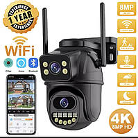 Уличная Wi-FI IP Камера видеонаблюдения 8MP ICSEE поворотная камера с двумя объективами черного цвета TIP