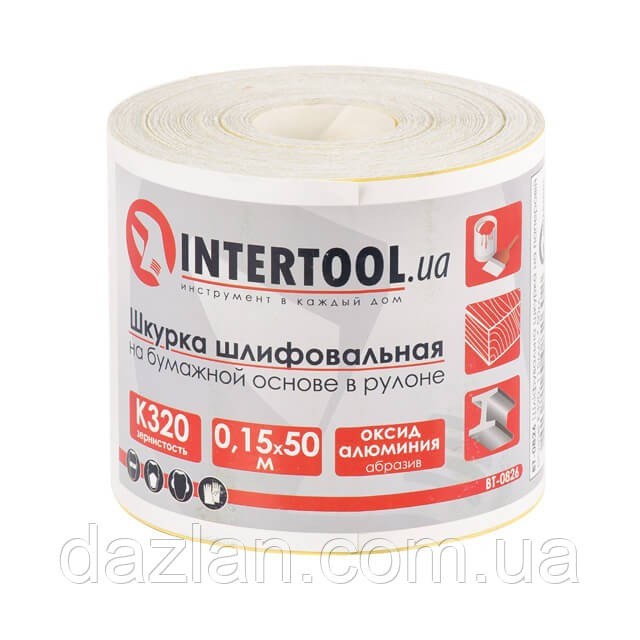 Шліфувальна шкурка на паперовій основі К320, 115 мм*50 м. INTERTOOL BT-0826