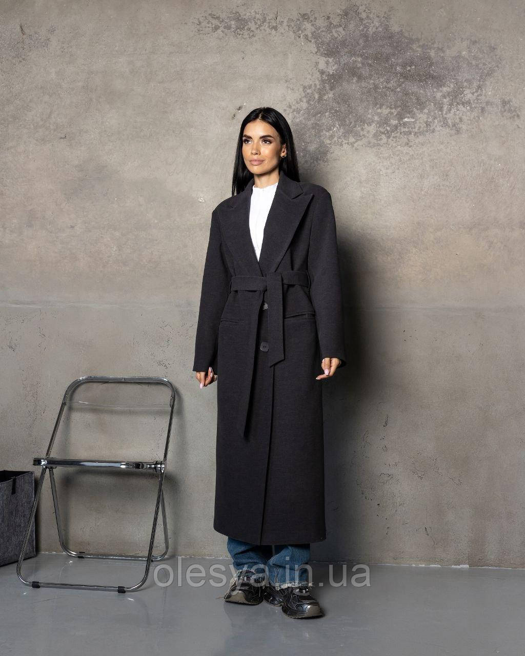 Молодіжне хітове довге пальто оверсайз із поясом, шліцом Неаполь розміри 40-54, фото 1