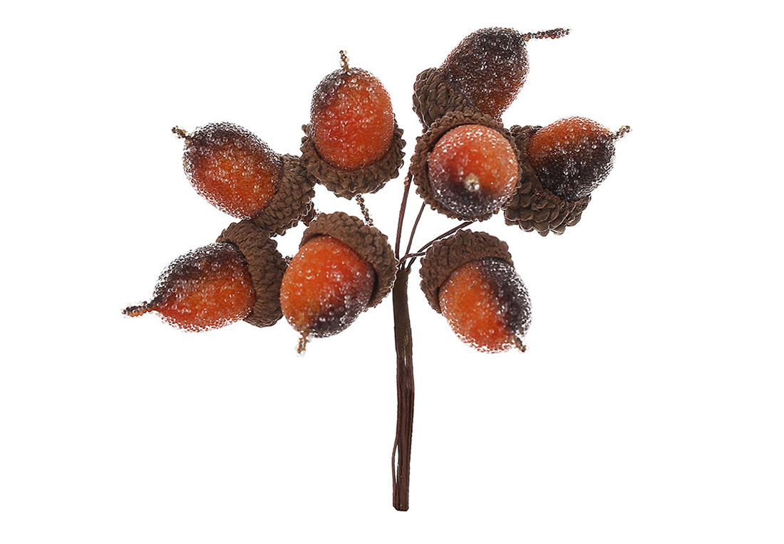 Декоративний пучок жолудів із цукровим напиленням 8шт, 12см - 12 шт УПАКОВКА ТОВАР ВІД ВИРОБНИКА