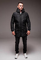 Куртка мужская зимняя с капюшоном пуховик с накладными карманами теплый черный