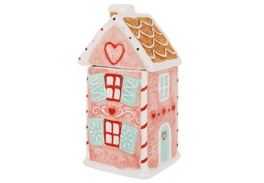 Банка для солодощів керамічна Зефірно-Пряничний Будиночок, 1л, колір-рожевий ТОВАР ВІД ВИРОБНИКА