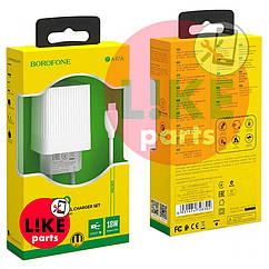 Мережевий адаптер Borofone BA47A Mighty QC3.0 Micro 18W біле