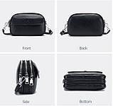 Шкіряна жіноча сумка з натуральної шкіри. Сумочка жіноча маленька на три відділення (чорна), фото 6