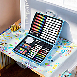 Дитячий набір для малювання 57 предметів олівців і фломастерів набір для творчості блакитний, фото 2