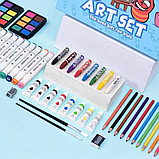 Дитячий набір для малювання 57 предметів олівців і фломастерів набір для творчості блакитний, фото 3
