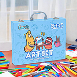 Дитячий набір для малювання 57 предметів олівців і фломастерів набір для творчості блакитний, фото 4