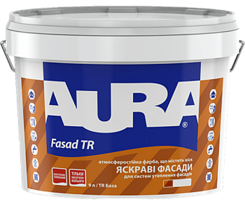 Aura Fasad TR, фасадна фарба для яскравих та насичених кольорів (прозора база), 2,25л