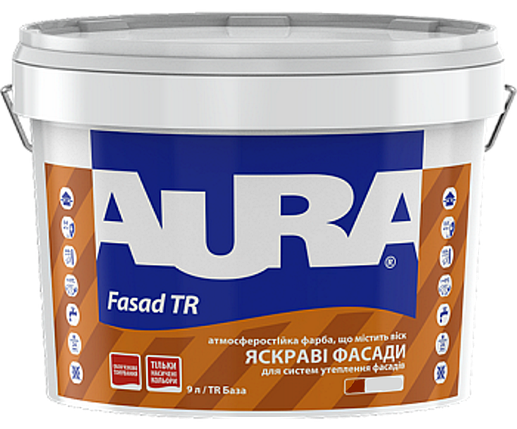 Aura Fasad TR, фасадна фарба для яскравих та насичених кольорів (прозора база), 2,25л, фото 1