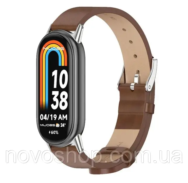 Шкіряний ремінець Mijobs для фітнес браслета Xiaomi Mi Smart Band 8 - Brown&Silver, фото 1