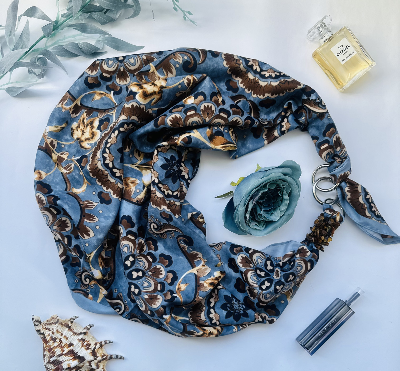 Дизайнерська хустка "Синій океан любові" від бренда My Scarf, подарунок жінці, фото 1