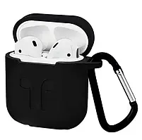 Силіконовий чохол для AirPods 1/2 з карабіном Black (чорний)
