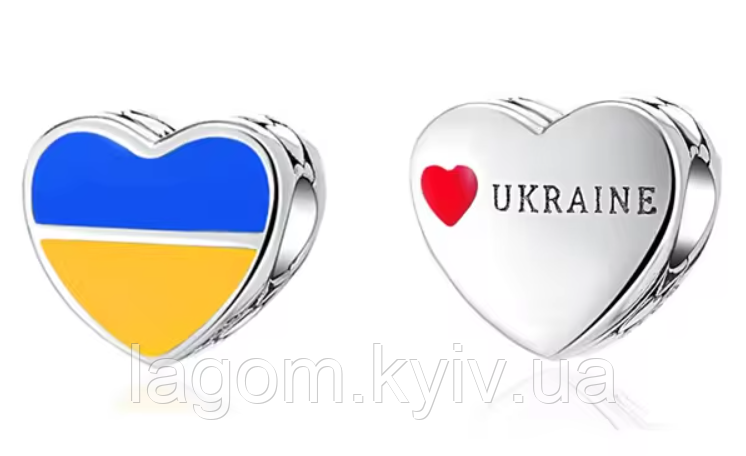 Срібний шарм намистина в стилі Pandora "Ukraine" 925 проба підвіска на браслет Пандора Україна