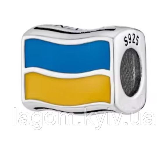 Срібний шарм намистина в стилі Pandora Прапор України "Ukraine" 925 проба підвіска на браслет Пандора Україна, фото 1