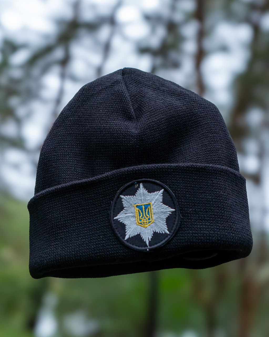 Чорна зимова шапка в'язка для поліції, шапка на зиму поліція