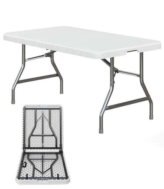 Стіл розкладний (посилений) для саду Primaveo Gordon 180см білий пластик, сірий метал