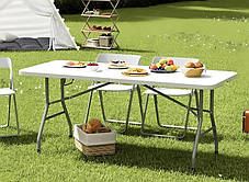 Стіл розкладний (посилений) для саду Primaveo Gordon 180см білий пластик, сірий метал, фото 3