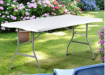 Стіл розкладний (посилений) для саду Primaveo Gordon 180см білий пластик, сірий метал, фото 4