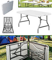 Стіл розкладний (посилений) для саду Primaveo Gordon 180см білий пластик, сірий метал, фото 5