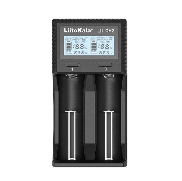 Універсальний зарядний пристрій Liitokala Lii-CH2, 2 канала, Li-1.5/Ni-Mh/Li-ion/LiFePO4/Li-HiV, USB-C, LCD, Box