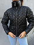 Чорна стьобана куртка з блискавкою, фото 3