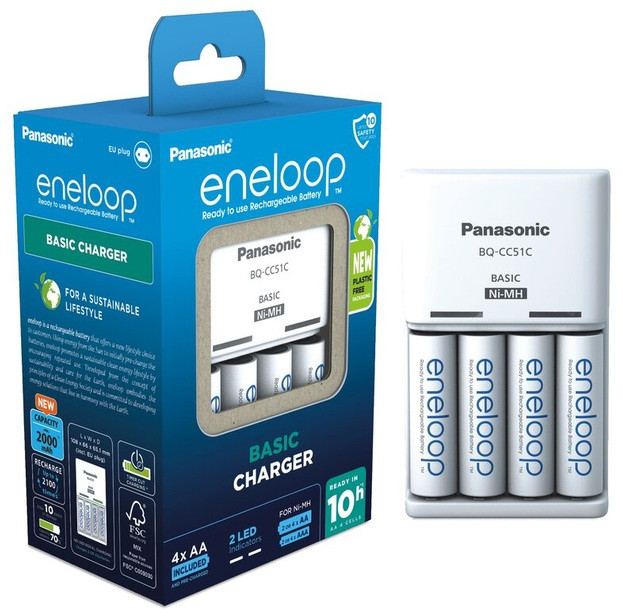 Універсальний зарядний пристрій Panasonic BQ-CC51E+BK-3MCDE (K-KJ51MCD40E), AA/AAA, Eneloop ready, LED, 2ch на 2/4 батареї, 200/80