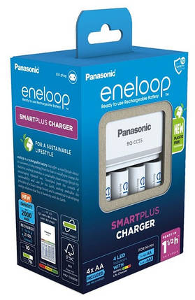 Універсальний зарядний пристрій Panasonic BQ-CC55+4xBK-3MCDE (K-KJ55MCD40E), AA/AAA, Eneloop ready, LED індикатор, 4 канала, 3.2/1, фото 3