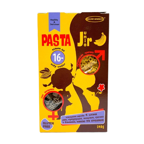 Макарони без глютену Pasta Junior 4 злаки з бананом, какао та стевією ТМ Healthy Generation, 240 г