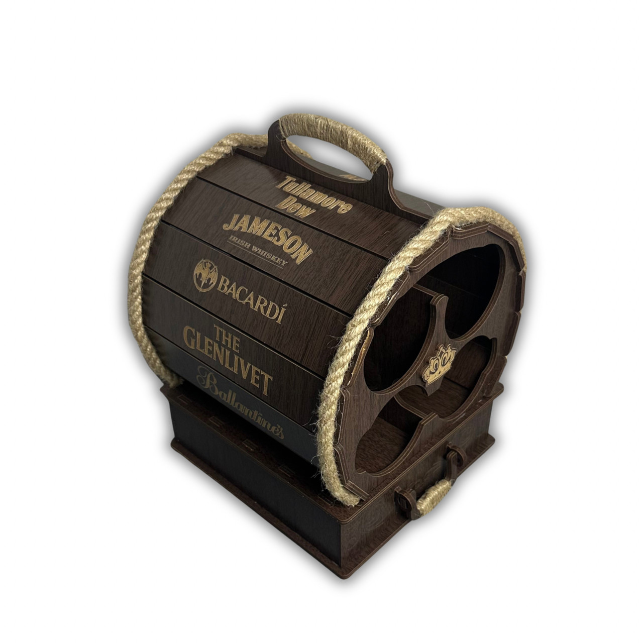 Міні-бар "Бочка", дерев'яний, 32*27*26 см, з чарками, коричневий, фото 1