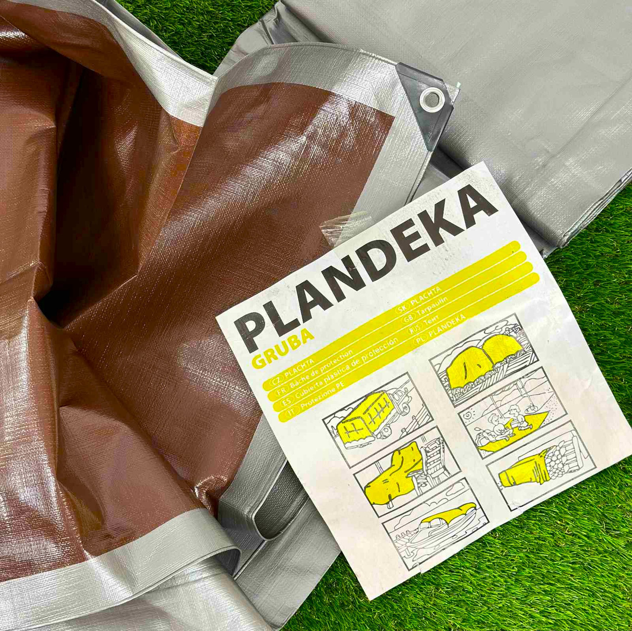 Тент посилений 210 г/м2 10х12м Сіро-коричневий Plandeka Gruba. Міцний брезент для сільськогосподарського призначення.