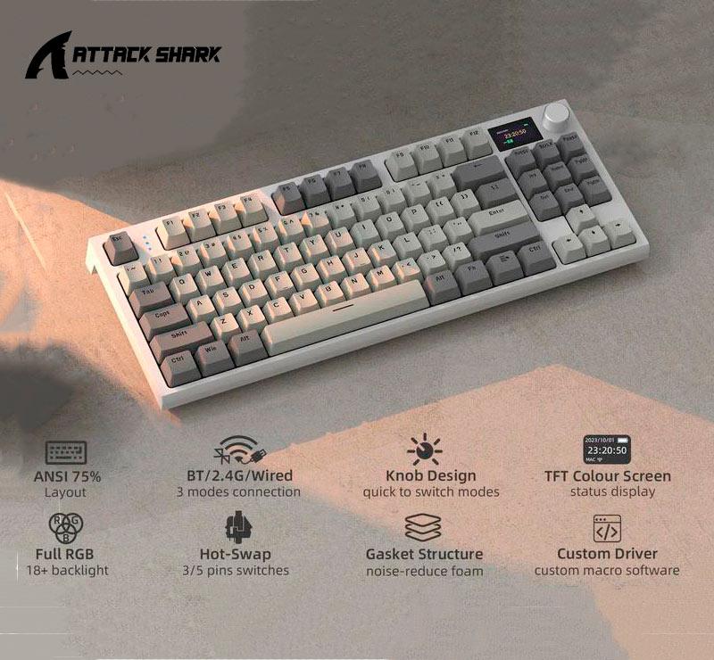 Клавіатура ATTACK Shark K86 Grey | RGB підсвітка | HotSwap, фото 1