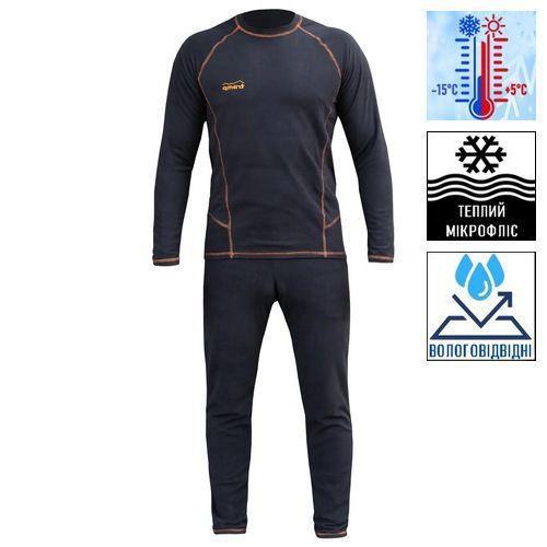Термобілизна чоловіча Tm Microfleece. L/46р. Фліс. Чорний. Комплект термобілизни футболка +кальсони UTRUM-020., фото 1