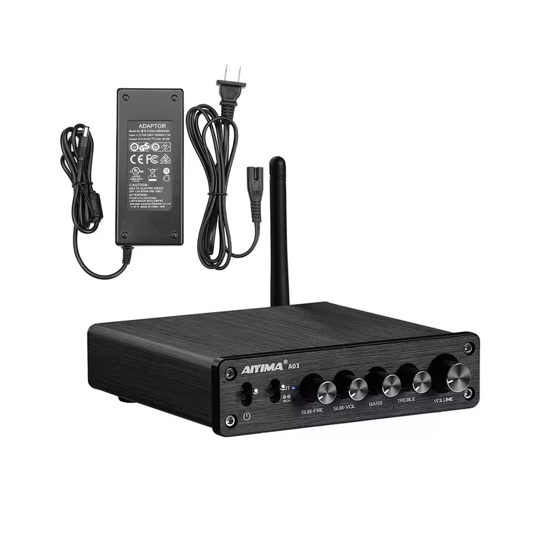 Підсилювач звуку AIYIMA A03 black + блок живлення 24 V. Bluetooth 5.0, AUX, 50Wx2+100 W (TPA3116)