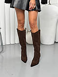 Чоботи казаки жіночі замшеві шоколадні на шкірпідкладі, фото 2