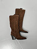 Чоботи казаки жіночі замшеві шоколадні на шкірпідкладі, фото 7