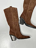 Чоботи казаки жіночі замшеві шоколадні на шкірпідкладі, фото 8