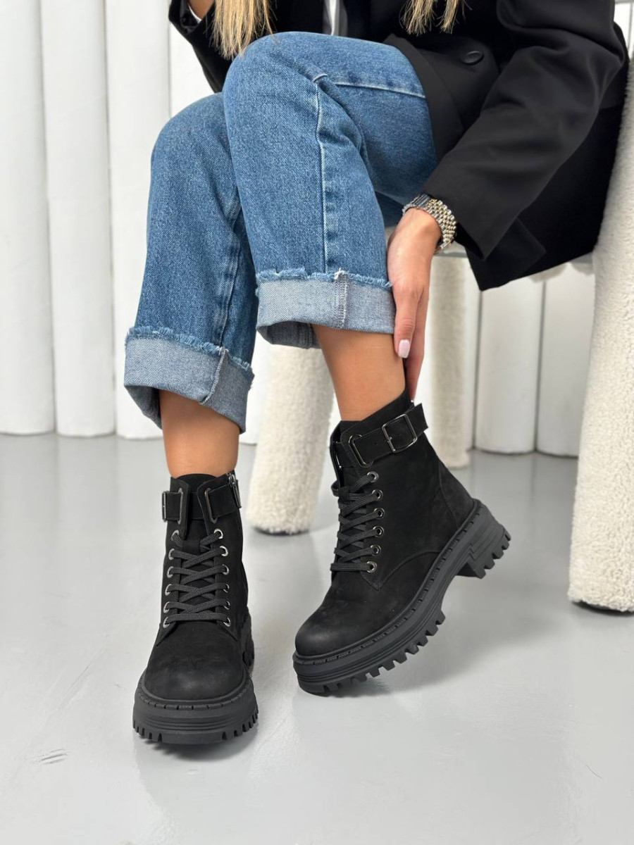 Черевики жіночі з нубуку чорного кольору демісезонні, фото 1